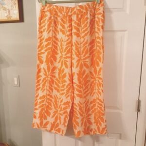 Rachel Zoe Sz XL peach and coral linen cropped elastic waist flat front pants